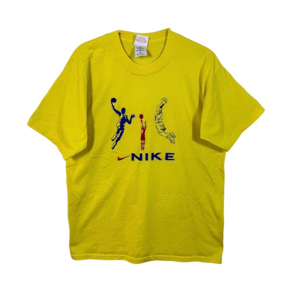 Vintage 90s Nike Basketball Graphic Tee Yellow Medium Made USA AS-IS